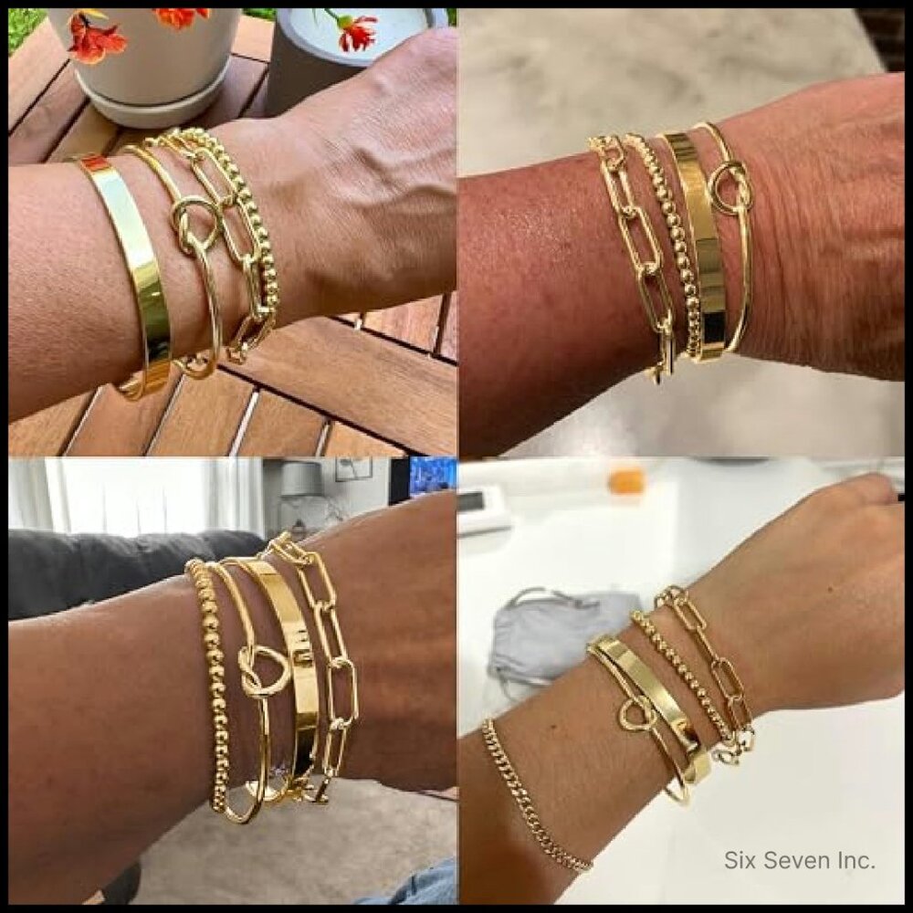 Gold Plated Bangle Cuff Bracelets Stack Set Elega… - image 6